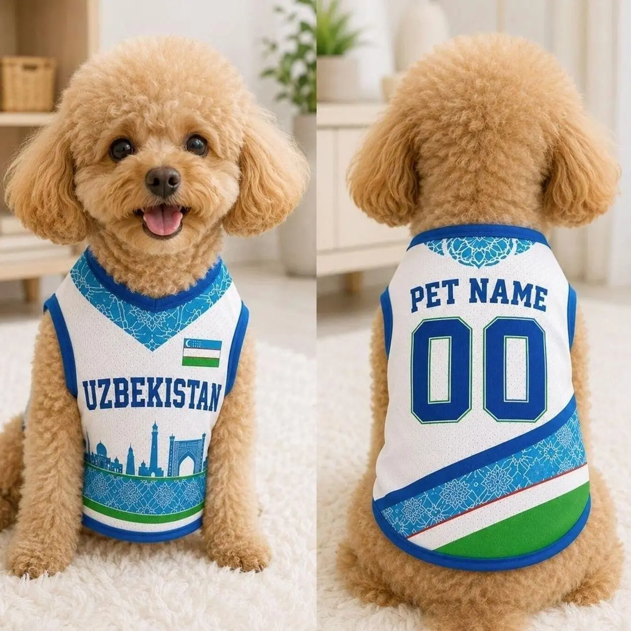 Personalized Pet Soccer Jersey, Custom Dog Football Shirt, Uzbekistan Pet Jersey, Puppy Sports Outfit, Custom Name Pet Apparel X0J 489