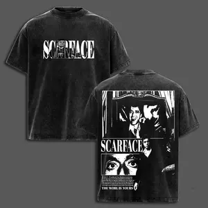 Scarface T-Shirt, Tony Montana Graphic Tee, Vintage Washed Oversize Shirt, Retro 80s Gangster Film Streetwear Top, Classic Mafia Movie Poster Style Tee, Unisex Heavyweight Cotton Shirt, Gift for Film Fans