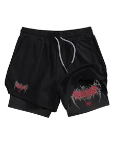 Men's Regular Fit Skull Wings Print Gym Shorts, Athletic Mesh Shorts, Breathable Quick Drying Shorts for Gym Workout Running, Casual Men's Sportswear for Summer