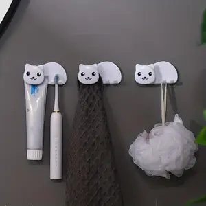 1pc Cute Cat Design Wall Mounted Toothpaste and Toothbrush Holder Organizer - Convenient and Stylish Bathroom Accessory