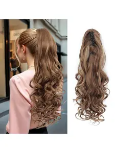 16-inch Clip-in Wavy Ponytail 1 Piece Copper Brown Voluminous Synthetic Hair Extension for Women  Daily Wear