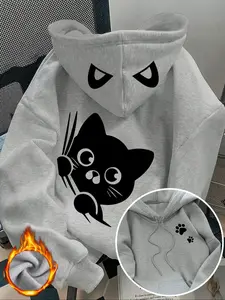 New Cute Animal Cat Paw Pattern Long Sleeve Hooded Sporty Pullover Sweatshirt, Women's Fall Winter High Street Fashion Hoodie, Fitted H-Type