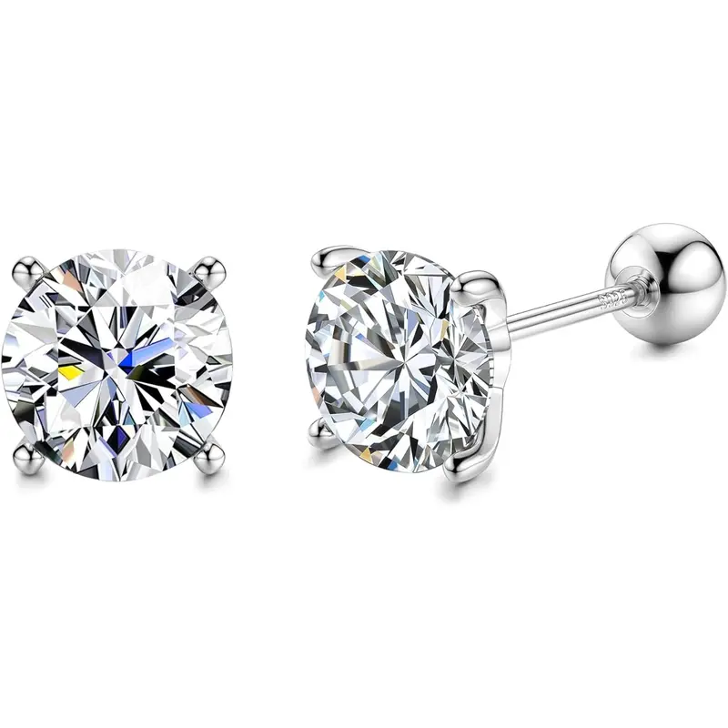 Moissanite Stud Earring 1/2/3ct Brilliant Round Cut D Color VVS1 Clarity Lab Created Diamond Earrings White Hypoallergenic Moissanite Stud Earrings for Women Sparkly Moissanite Earrings
