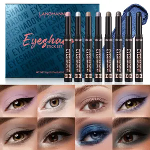 Langmanni 8 Color Glitter Shimmer Eyeshadow Stick Glam Pack Glitter Eyeshadows Long-Lasting Easy Application Natural Matte Eye Shadow Pen Set, Radiant Finish Makeup, Eye Makeup Product