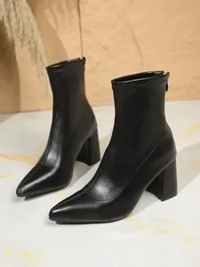 Women's Fashionable High Heel Short Boots, Slip-On Pointed Toe Ankle Booties, Stylish Rubber Thick Sole Shoes for All Occasions