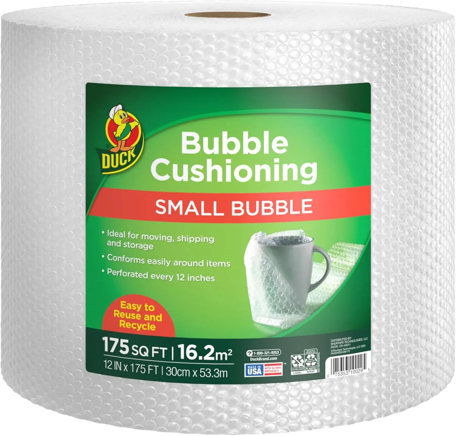 Duck Brand Small Bubble Cushioning Wrap Sponges - 175 ft Packing Wrap for Fragile Moving, Shipping, Box & Mailer Extra Protection - Clear Roll