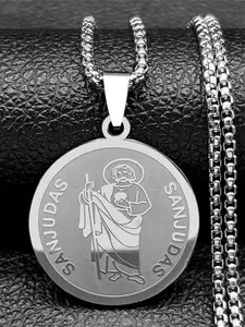 SAINT JUDAS Medal Pendant Necklace for Women Men Stainless Steel Silver Color Catholicism San Juda Chain