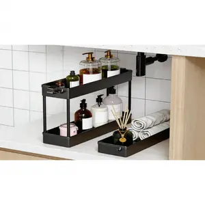 Black 3-Tier Slim Rolling Storage Cart Organiser, Mobile Narrow Shelving Unit for Tight Spaces in Bathrooms, Kitchens, Ideal for Neat Daily Storage ()Solo Hot Shop