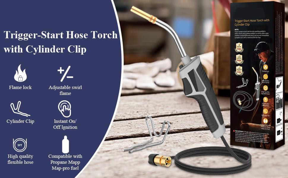 Propane Torch Kit Trigger Start 5' Long Hose Mapp Gas Torch with Included Holster Adjustable Flame Torch Kit,Soldering Torch for Welding Soldering Brazing