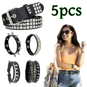 Black Punk Studded Belts Rivet Punk Rock Cuff Bracelets Spiked Bracelets Goth Grunge Rivet Accessories for Women Men tiktokshopspringglowup