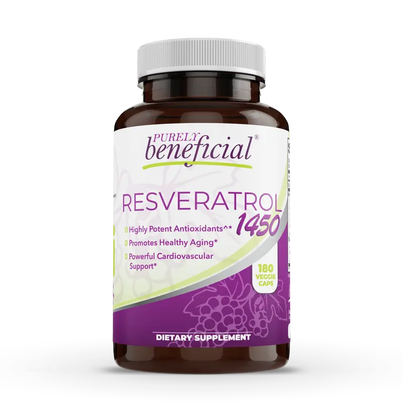 PURELY beneficial RESVERATROL1450-90day Supply, 1450mg per Serving of Potent Antioxidants & Trans-Resveratrol, Promotes Anti-Aging, Cardiovascular Support, Maximum Benefits(1bottle)