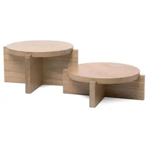 AERLO Natural Wood Riser Set - Indoor Plant Stands - 6" & 3.75" Tiered Platforms - Water-Resistant Polyurethane - Easy Assembly & Transport - Versatile Applications