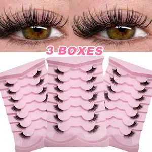 Three Boxes 21 pairs Half Lashes Natural Look Wispy Cat Eye Lashes 3D Fluffy False Eyelashes With Black Band Short Half Eyelashes Easy To Wear, Beginner Friendly Lashes Fake Lashes