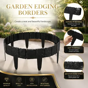 Durable Plastic Garden Fence, Stone-Like Appearance, Fade-Resistant, Easy Assembly, Ideal for Gardens, Patios, Balconies, Decorative & Practical