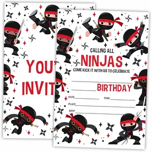Birthday Invitations for Boys Girls, 20 PCS Cartoon Theme Invitation Cards with Envelopes, Ninja Birthday Party Decorations, Ninja Karate Party Supplies (4x6 Inches)-D05
