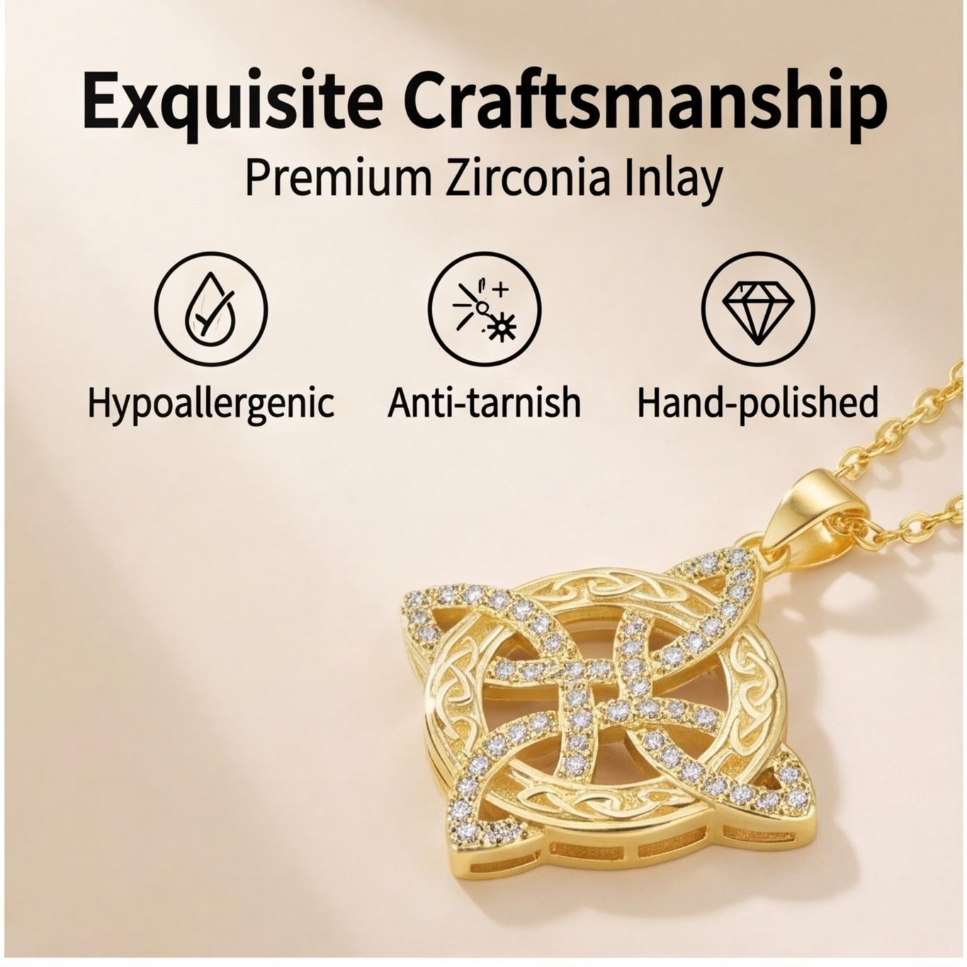 Zircon witch knot necklace goddess Celtic knot pendant necklace four-character god name amulet stainless steel fashion jewelry accessories for women gifts suitable for party daily work