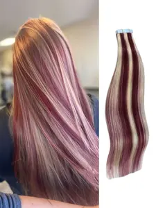 Tape in Hair Extensions Human Hair 20pcs/Pack 30g Silky Straight #613/99j Blonde Burgundy Seamless Invisible Skin Tape in Hair Extensions Real human hair For Women