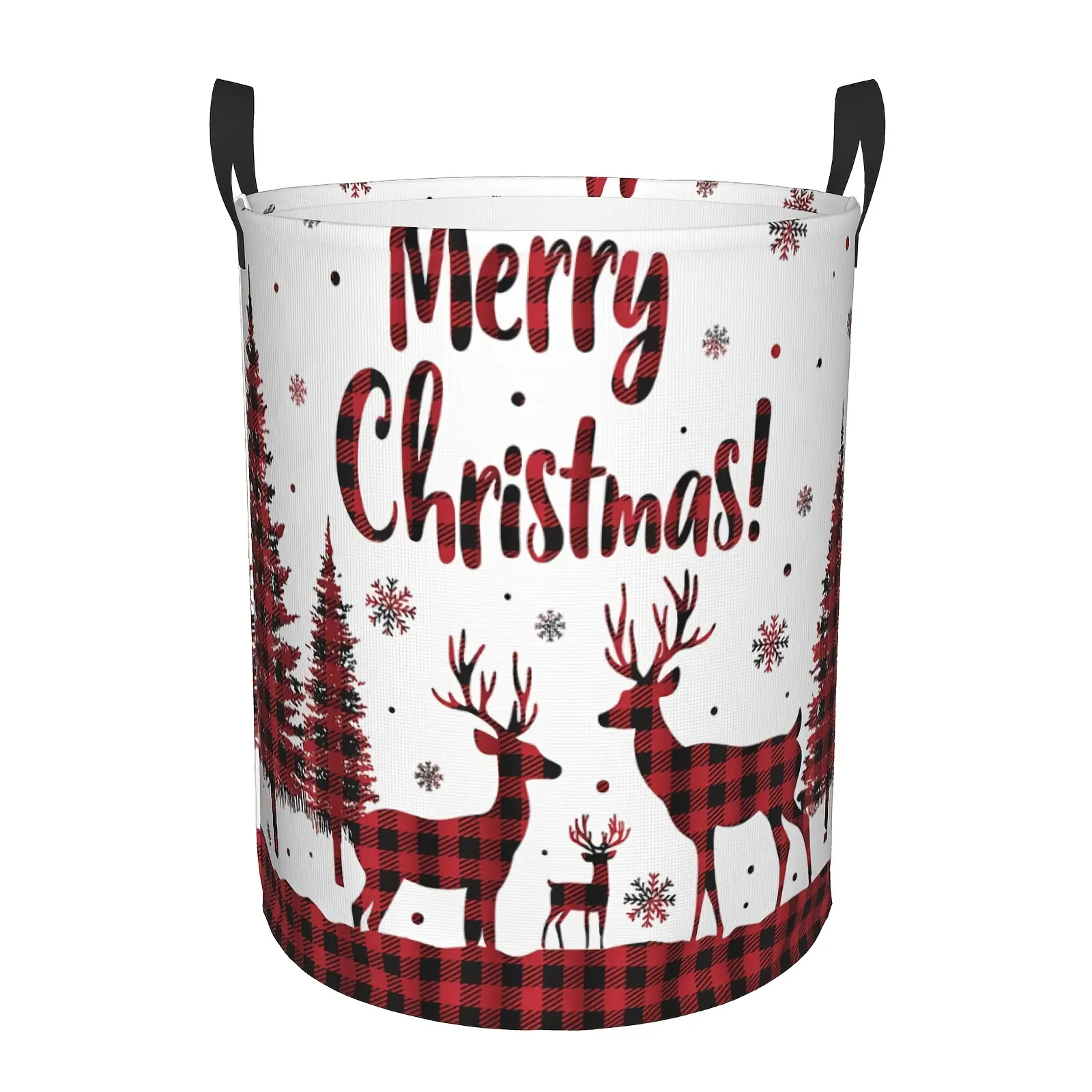 Christmas Deer Laundry Basket - Foldable High Quality Oxford Cloth Hamper with Merry Christmas Text, Red Deer & Snowflakes Design, Sturdy Handles - Decorative Storage Organizer for Bathroom, Bedroom, Holiday Home Decor - Durable Polyester, Laundry Baskets