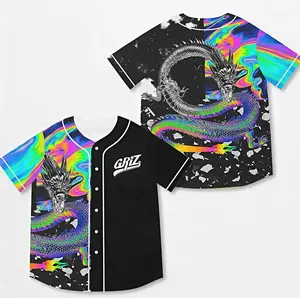 GRiZ Dragon Print Baseball Jersey, Unisex EDM Festival Shirt, Breathable Party Outfit, 420-Inspired Gift for Music & Baseball Fans