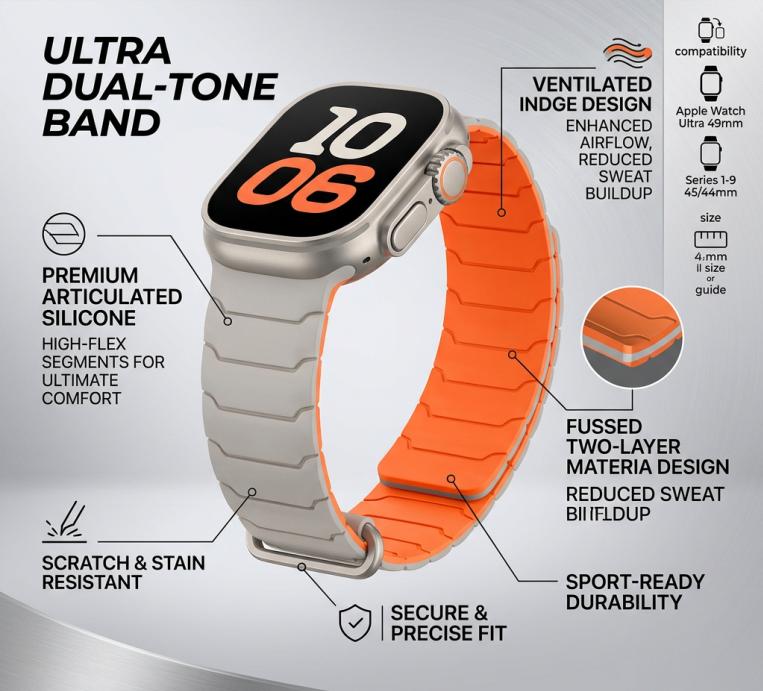 BROULIT Magnetic Silicone Sport Watch Band, Soft Waterproof Adjustable Replacement Strap Compatible with Apple Watch Ultra 2 Series 11 10 9 8 7 6 SE, Men Women,back to school,back to school haul