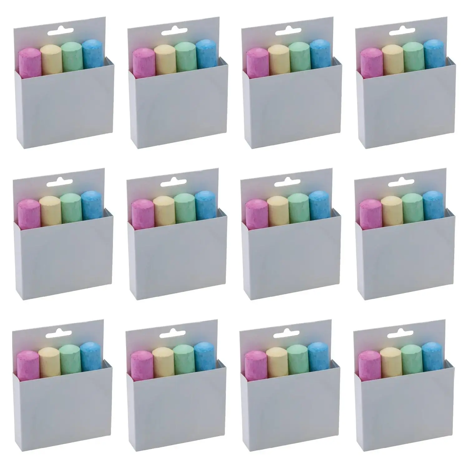 Jumbo Solid Color Sidewalk Chalk Bulk Set - 12 Boxes, 4 in, 4 Sticks of Chalk Per Box, Ideal for Party Favor Bags, Easter Baskets, 4 Inches