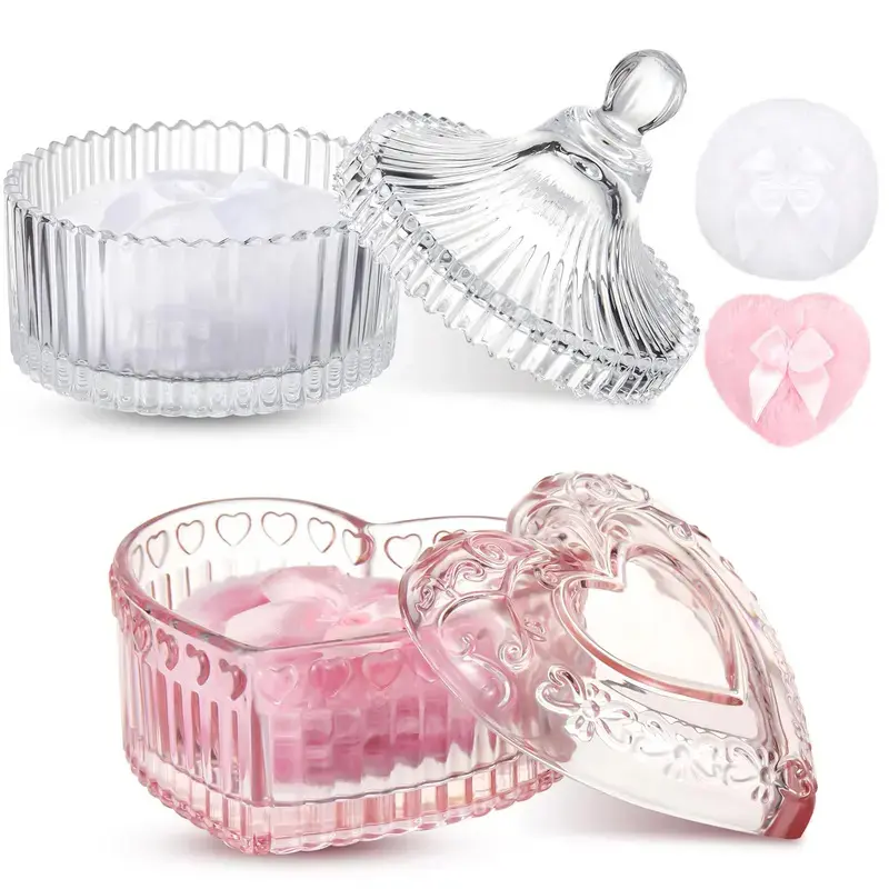 Summer Dusting Powder Jar with 2 Pcs Body Powder Puffs for Body Care Crystal Powder Box with Makeup Puff Bridal Shower Birthday Gift for Women Bestie Girls Multifunctional Container Bathroom Vanity Decor