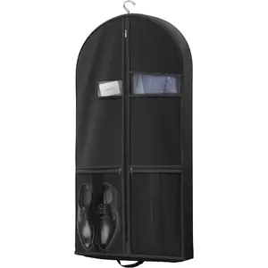 43" Travel Garment Bag with Accessories Zipper Pocket, Heavy Duty Suit Bag for Suits, Tuxedos, Dresses, Coats, Black, 1 pack