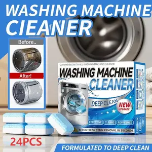Washing Machine Cleaner Descaler, 24pcs Deep Cleaning Tablets Degreaser for Front Loader & Top Load Washer, Clean Inside Drum & Laundry Tub Seal Tool for Home Dormitory Laundry Room, Washer Deodorizer,Multifunction Strong Deodorization