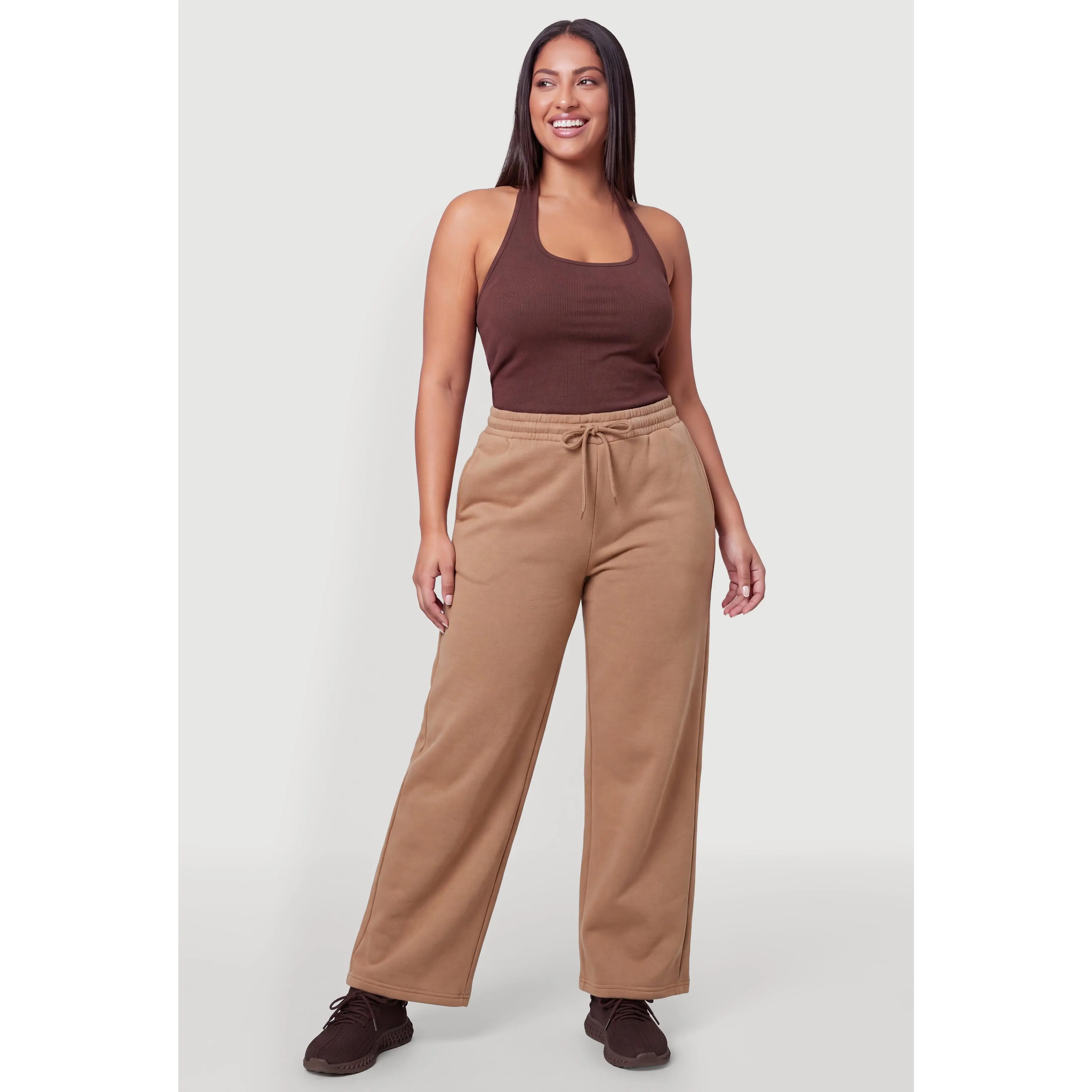 Plus Size High Drawstring Waist Fleece Lined Sweatpants