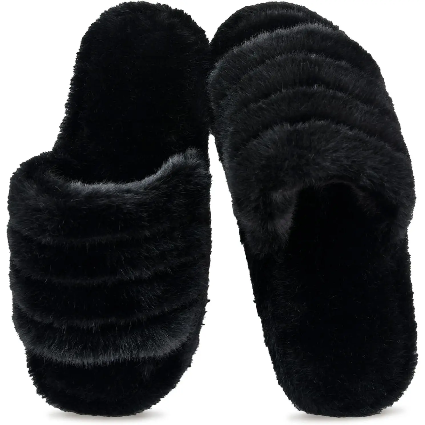 Rosoz Women's Warm Fur Slides, Soft Plush Fuzzy Footwear with Thick Cushioned Memory Foam, Anti-Skid Sole, Open-Toe Warm House Slippers for Bedroom Indoor Use