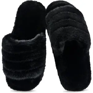 Rosoz Women's Soft Plush Fuzzy Slippers Memory Foam Anti-Skid Sole House Bedroom Shoes Indoor Outdoor Open Toe Sandals