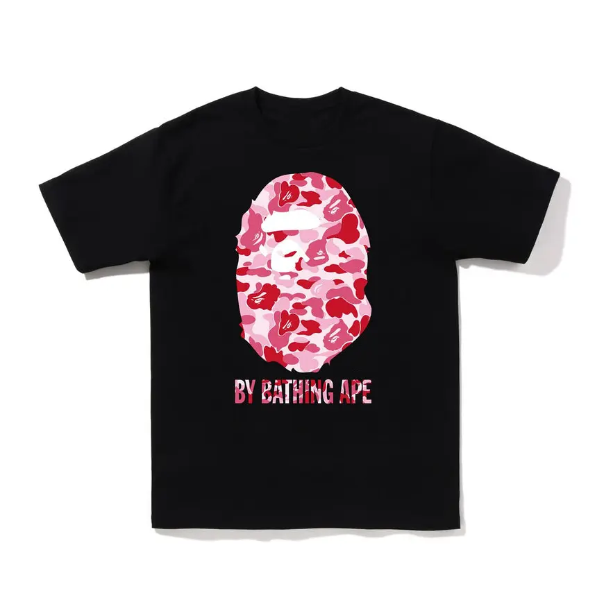 2026 Trendy Black T-Shirt Unisex Cotton Short Sleeve Pink Camo Tee Short Sleeve Crew Neck Casual Summer T-Shirt with Iconic Ape Head Design and Pattern