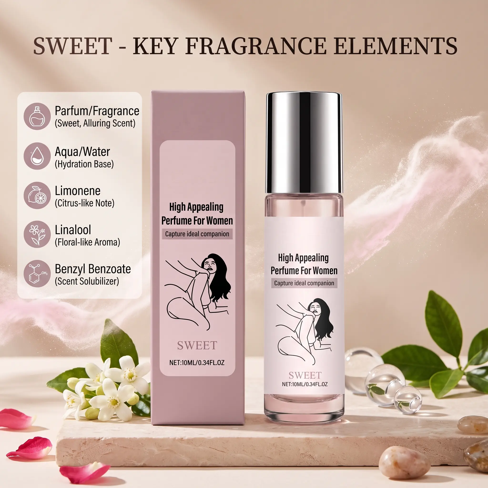 Feminine Charm Perfume – Natural Jasmine & Patchouli Eau De Toilette, Long-Lasting Sweet Fragrance, Portable Roll-On for Daily Commute & Date
