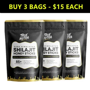 True Nutra Pure Himalayan Shilajit Honey Sticks with Raw Organic Honey Fulvic Acid, Lab-Tested for Purity, Long-Lasting, Fast-Absorbing, 85+ Essential Minerals - 10 Sticks