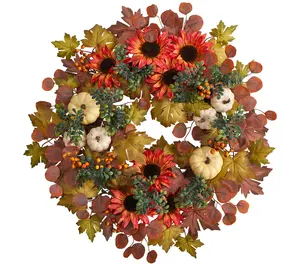 Nearly Natural 30" Harvest, Acorn, Sunflower & Berries Wreath