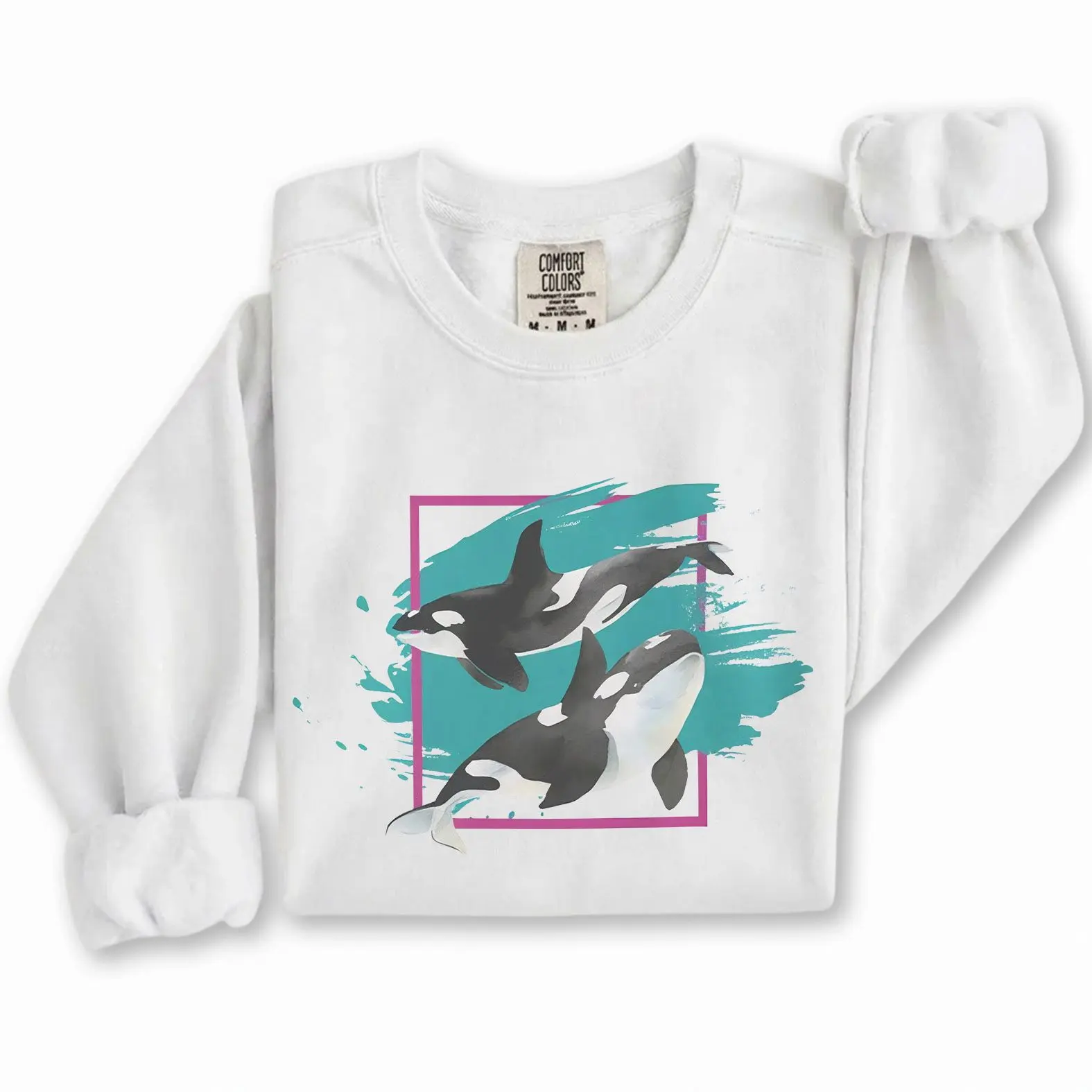 Comfort Colors Orca Crewneck Sweatshirt, Killer Whale Pair Ocean Graphic Pullover, Orca Lover Gift