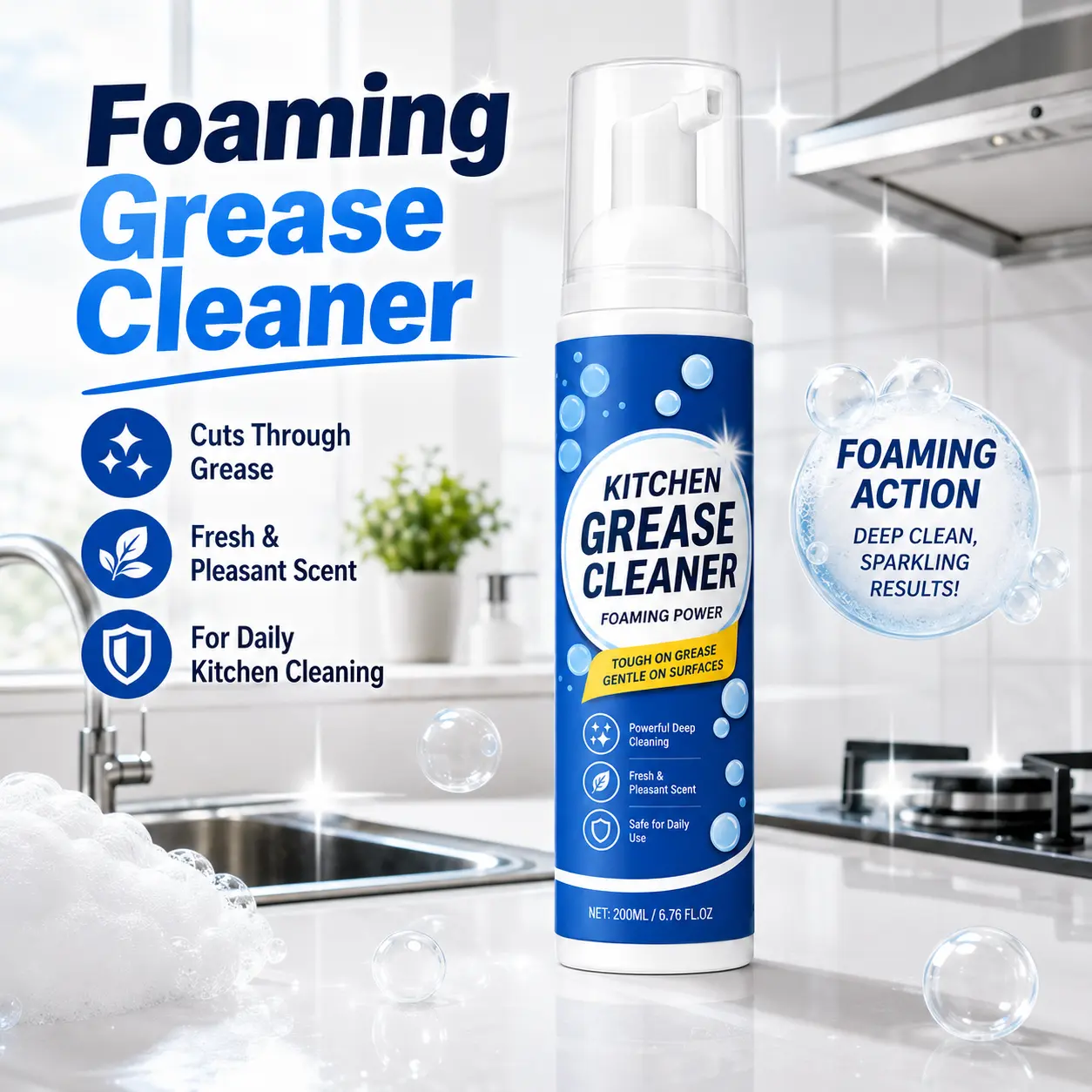 Multi-Purpose Foaming Cleaner for Stove, Sink, Countertop, Tile & Bathroom Surfaces, Helps Lift Grease, Dirt & Daily Grime, Fresh Scent
