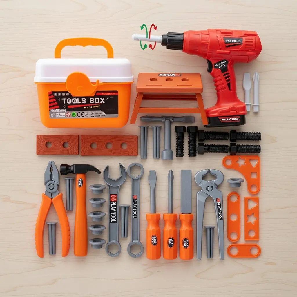 Tool Box Toy Set, DIY Assembly Tool Kit, Pretend Play Repair Toy, Indoor Playset, Educational Fun for Teens, Imaginary Development, No Battery Included