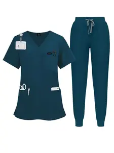 Two Piece Pharmacy Pharmacist Hospital Scrub Uniform Short Sleeved Shirt Long Pants Set Nursing Scrub Set Nursing Suit Set