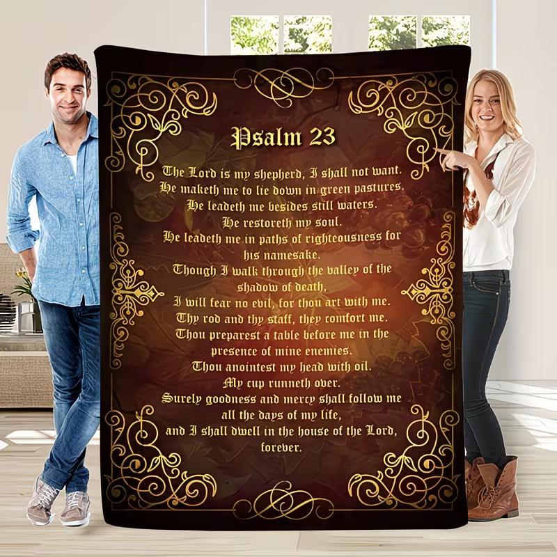 Soft Funny Throw Blanket Psalm 23 Flannel Throw Blanket – Soft, Warm, All-Season Religious Gift with Inspirational Scripture Design, Multi-Purpose for Home, Office, Camping & Travel