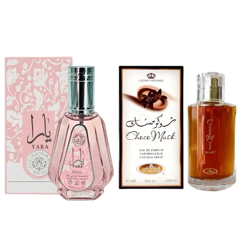 Women's Lattafa Yara Pink & Choco Musk 2-Piece Arabic Gourmand Fragrance Multi-Pack - Designer-Inspired Perfume Set, Regular Edition EDP Spray Liquid, Floral & Chocolate Notes, Long-Lasting, 1.7 fl oz, Middle Eastern Adult Scent