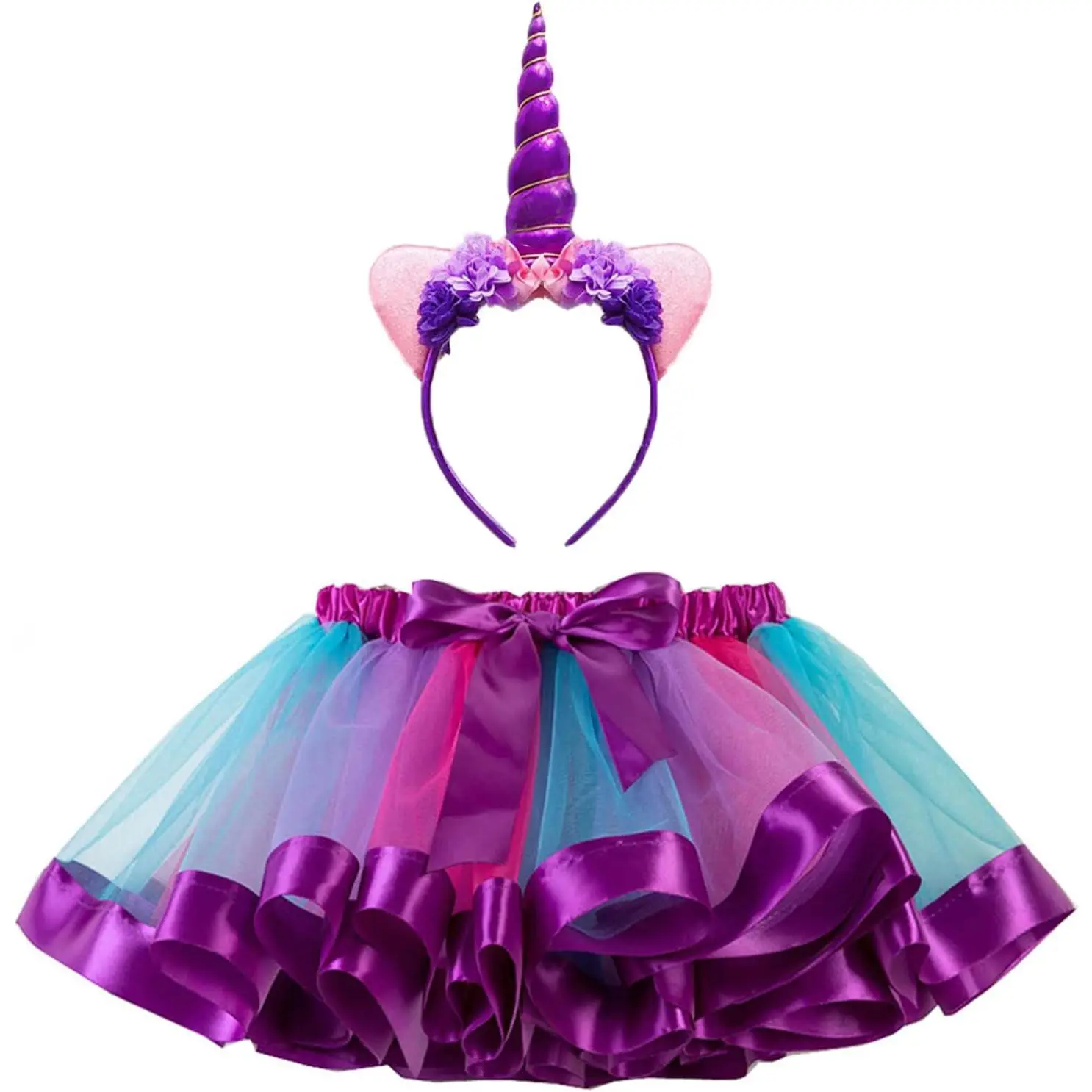 13-14 years dresses for birthday Infant Girls Net Fancy Frock Rainbow Unicorn-Multi Price in Pakistan main image 1