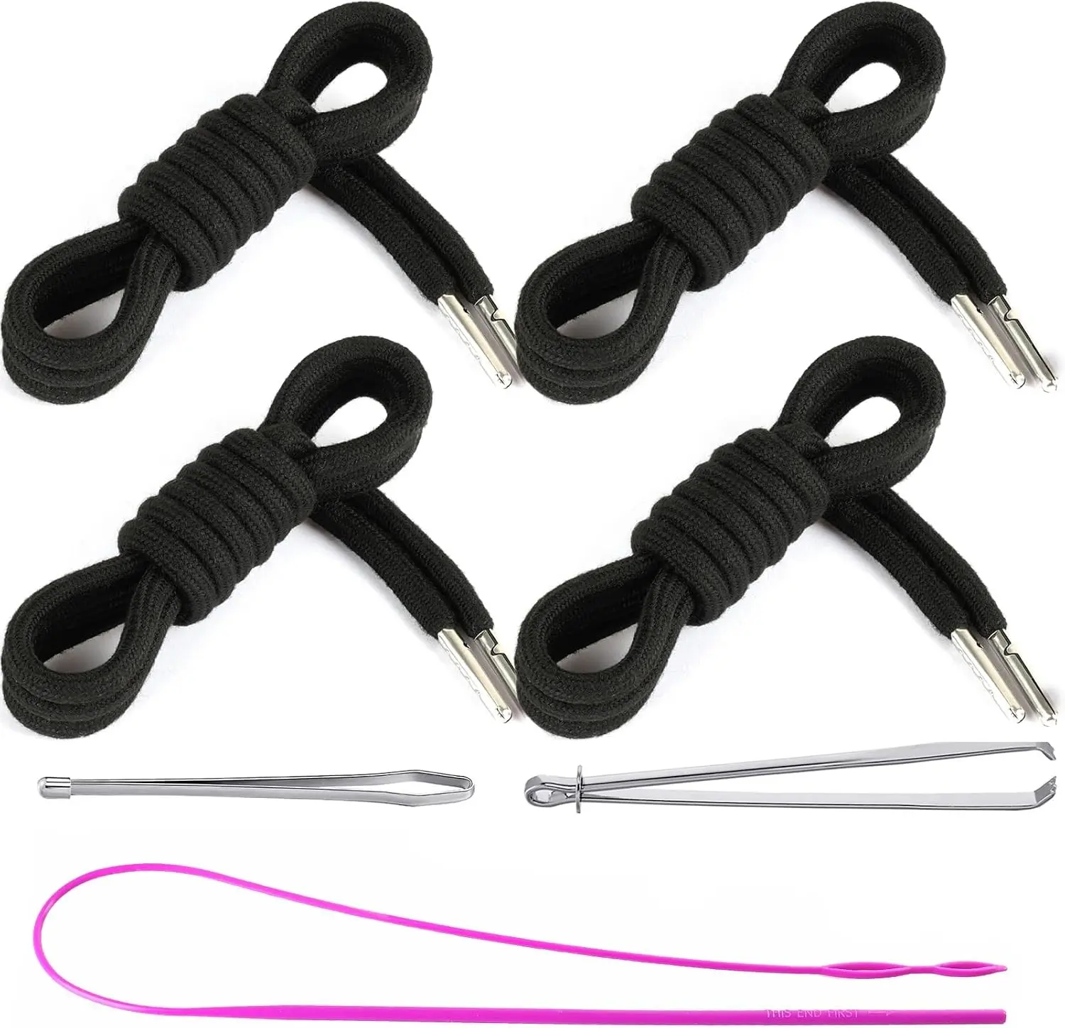 4 Pieces 53 Inches Drawstring Cords Replacement Drawstrings with Easy Threader for Sweatpants Shorts Pants Hoodies(Black)
