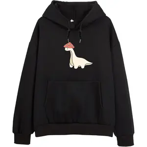Women's cute mushroom dinosaur print Graphic Hoodie - Long Sleeve Pullover Regular Fit | Soft & Breathable Fabric, Durable Print, Everyday Comfort, Machine Washable, kawaii cartoon casual wear for teens and women