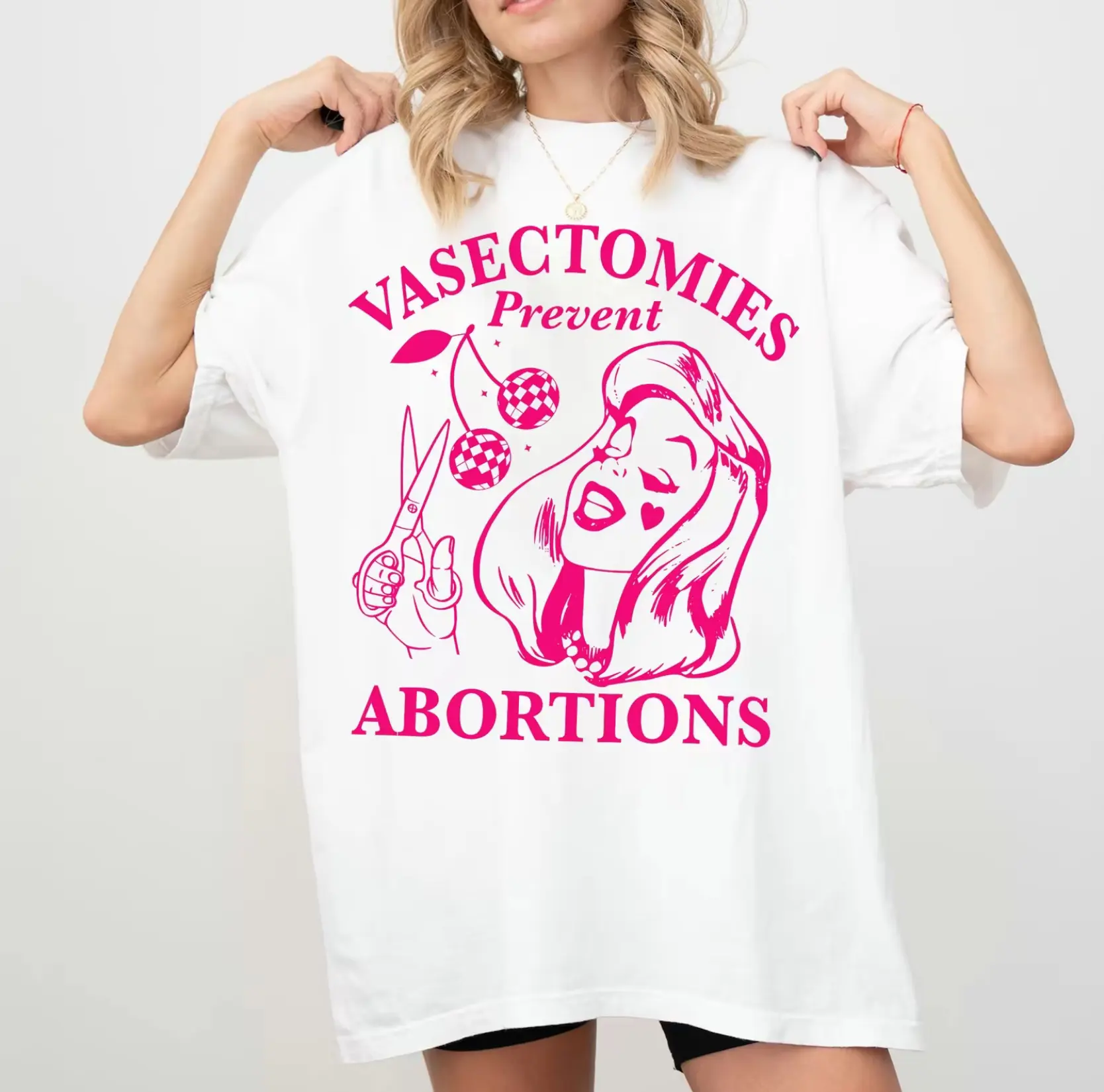 Women's Short-Sleeves Pro Choice Top - Fits Feminist Advocacy, Vasectomy-Abortion Prevention Message, Women's Rights Apparel, Gift Check Option, Casual, Cotton, Retail Fit, Printed Text, Ring-Spun Cotton, Side-Seamed