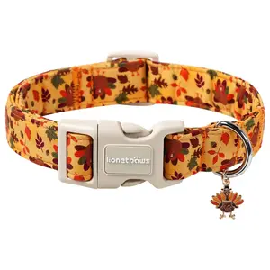 Cute Thanksgiving Dog Collar with Turkey Pendant - Adjustable Yellow Collar for Small to Large Dogs