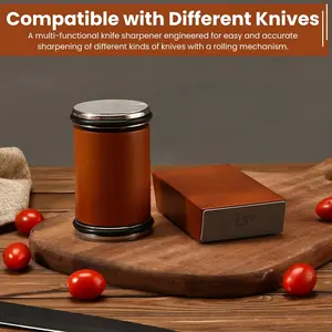 Knife Sharpeners System，Rolling Knife Sharpener with Industry Diamonds for Kitchen Knives, Knife Sharpener Kit with15 & 20 Degrees Brown