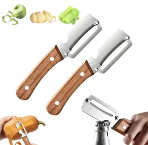 4PCS Stainless Steel Peeler With Wooden Handle For Peeling And Slicing Fruits And Vegetables