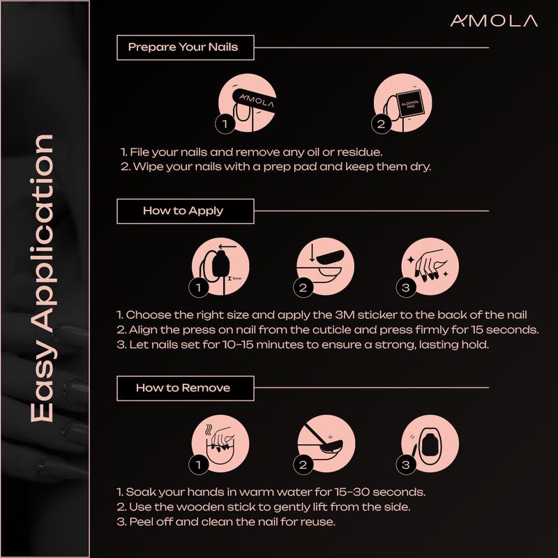 (Buy 2 Get 1) AMOLA - Press on nails Spinning Collection - SB-003 Handmade Press-On Nails [Free Tools with 3M Glue Tabs] Reusable, Long-Lasting, Salon-Quality