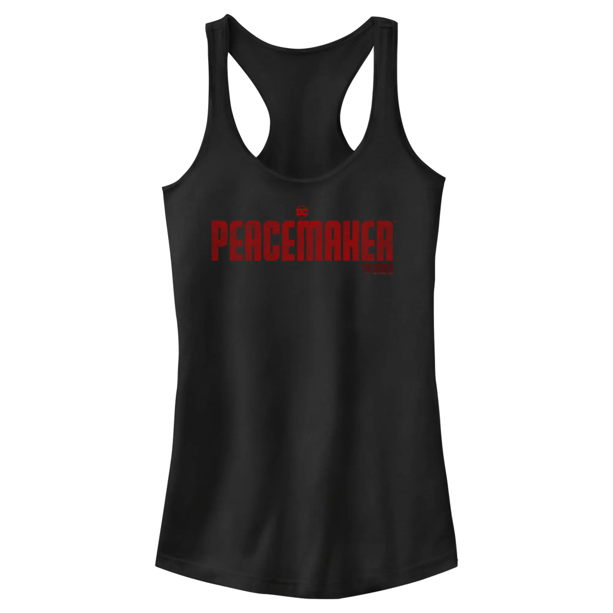 Women's Suicide Squad Peacemaker Red Distressed Graphic Sleeveless Racerback Tank Top, Casual Fashion Style